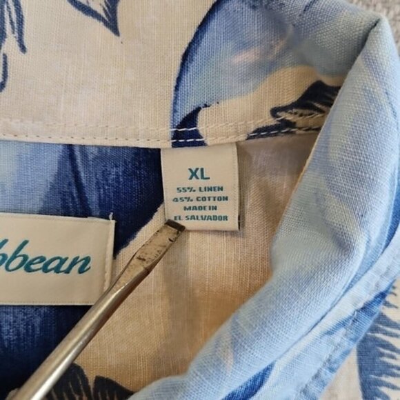 Caribbean Hawaiian Shirt Men's XL Multicolor Linen Blend Button Up S/S Floral - Picture 7 of 14